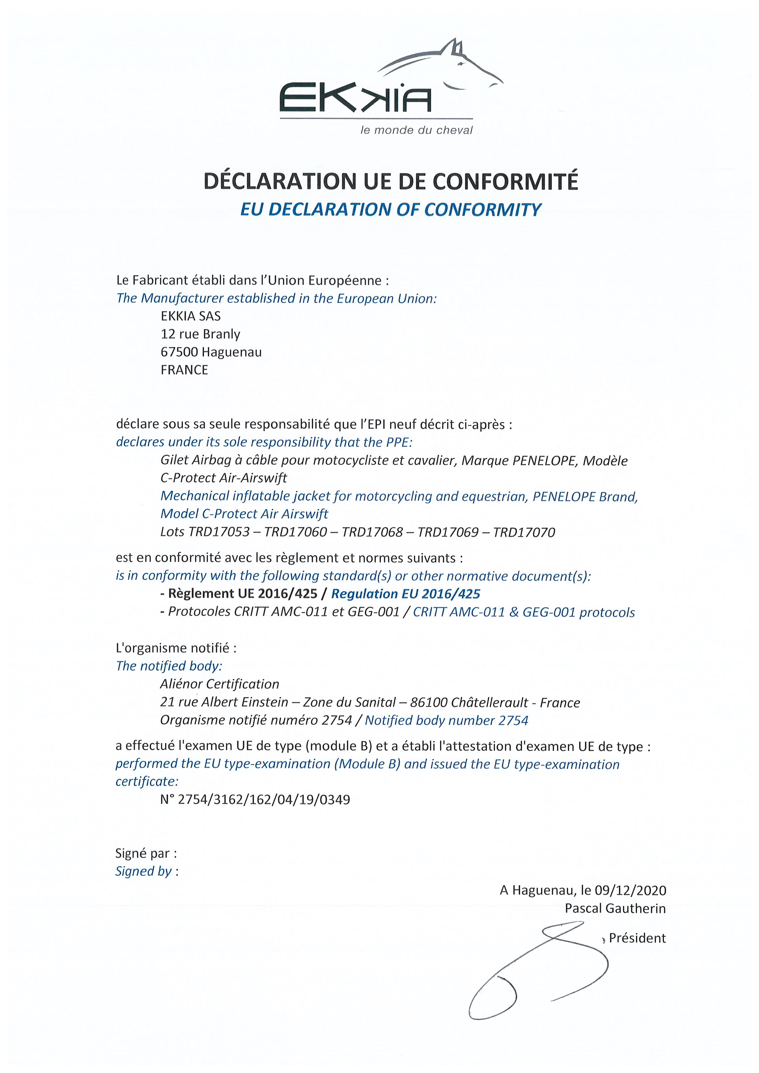 Déclaration UE de conformité 